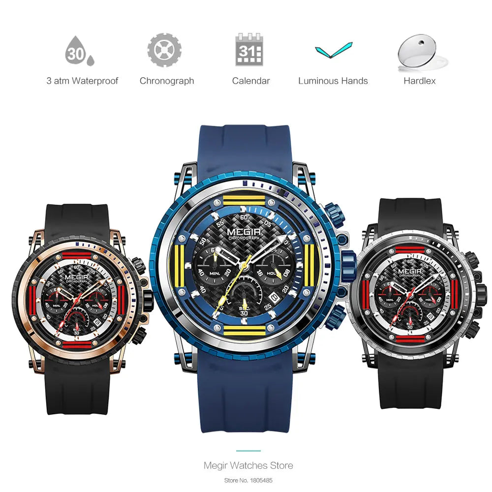 Montre Sport MEGIR Homme Chronographe Étanche