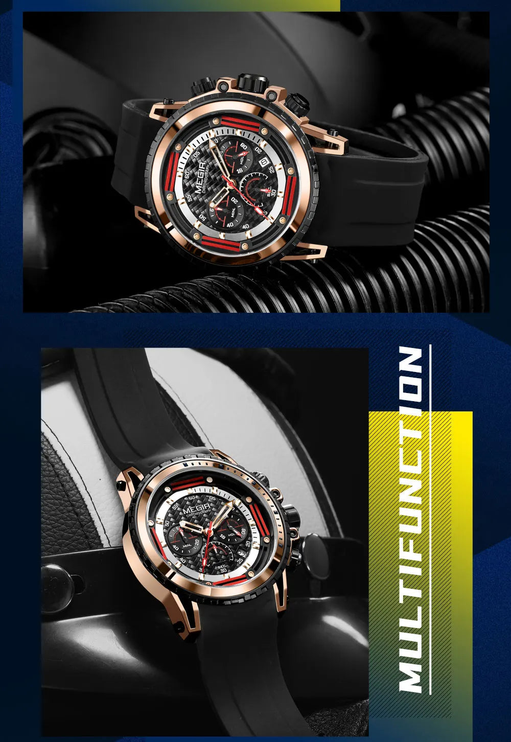 Montre Sport MEGIR Homme Chronographe Étanche