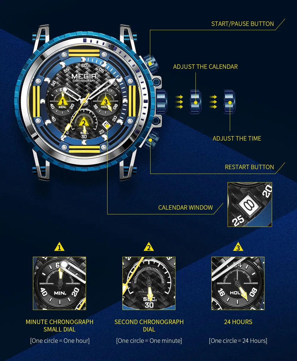 Montre Sport MEGIR Homme Chronographe Étanche