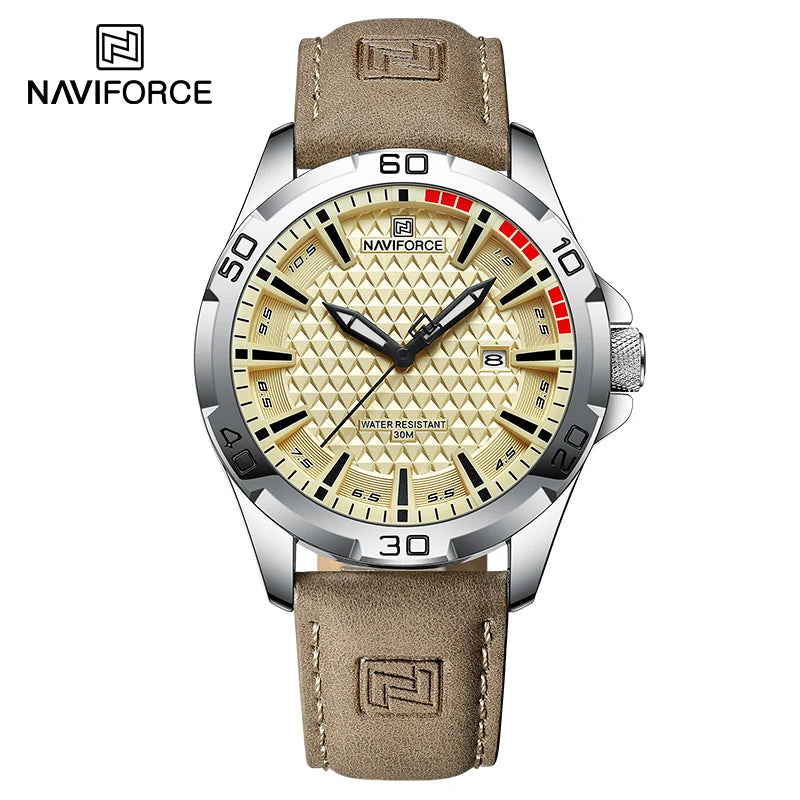 Montre homme NAVIFORCE sport militaire étanche avec bracelet cuir.
