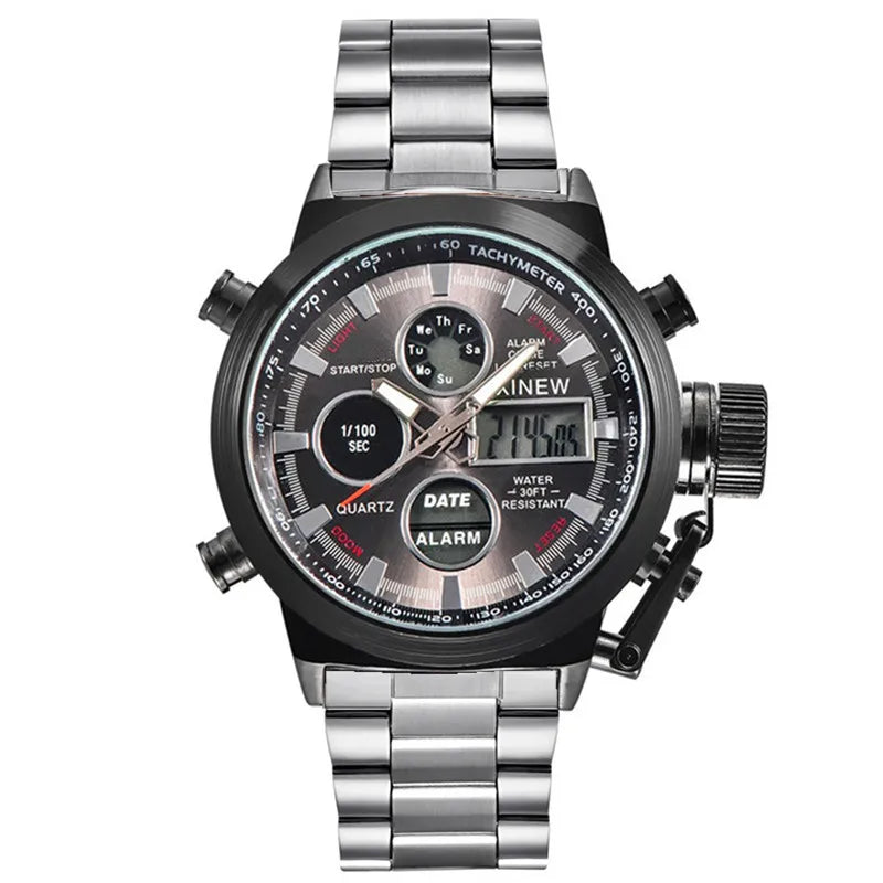Men's XINEW Electronic Casual Watch - Dual Time Black