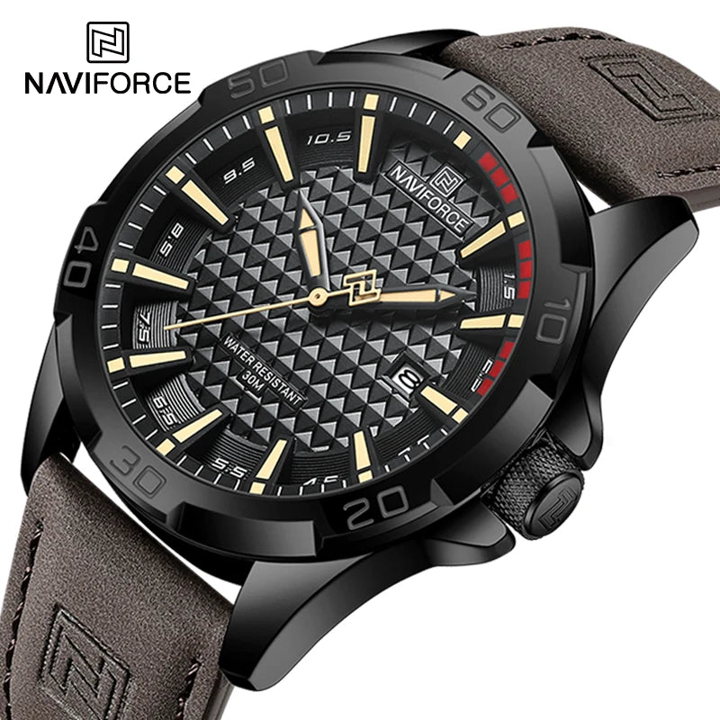 Montre homme NAVIFORCE sport militaire étanche avec bracelet cuir.