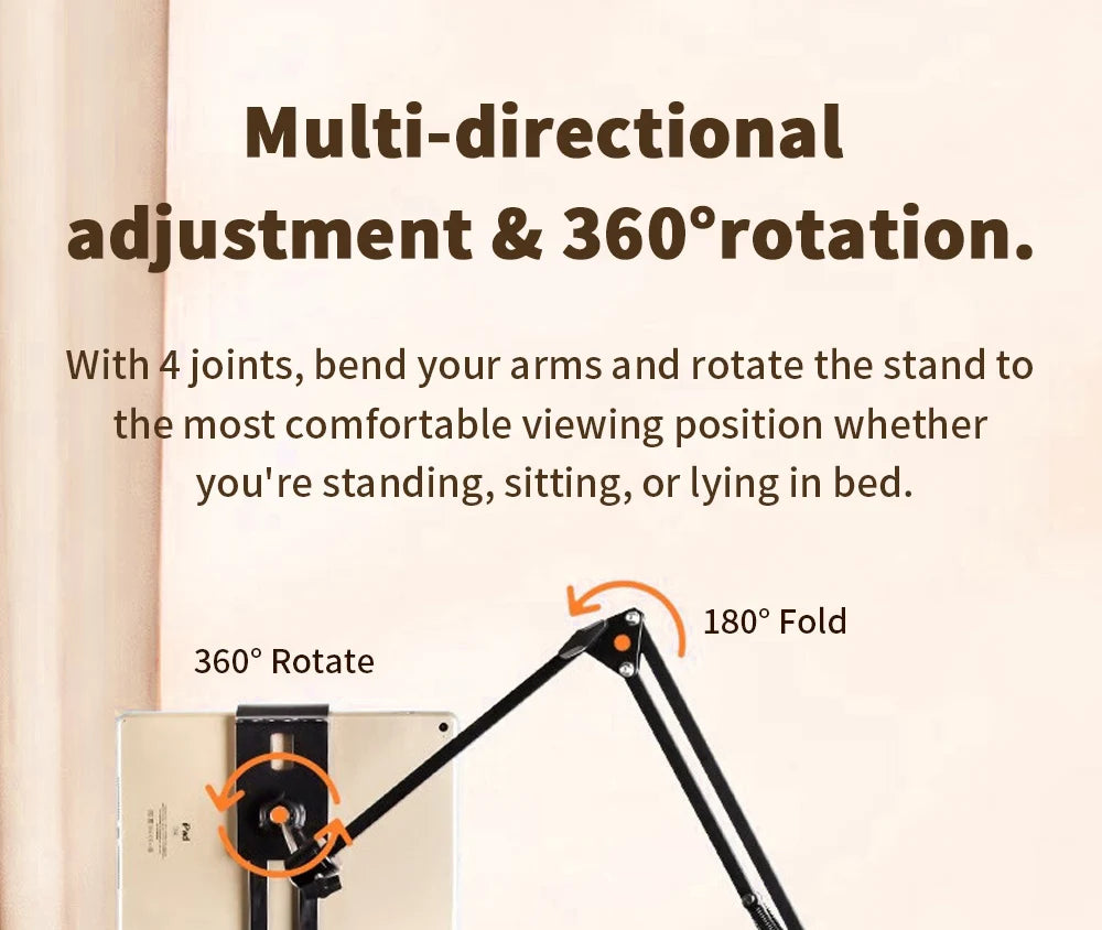 Support tablette pour lit avec bras métal 90cm et rotation 360°