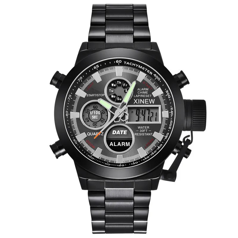 Men's XINEW Electronic Casual Watch - Dual Time Black