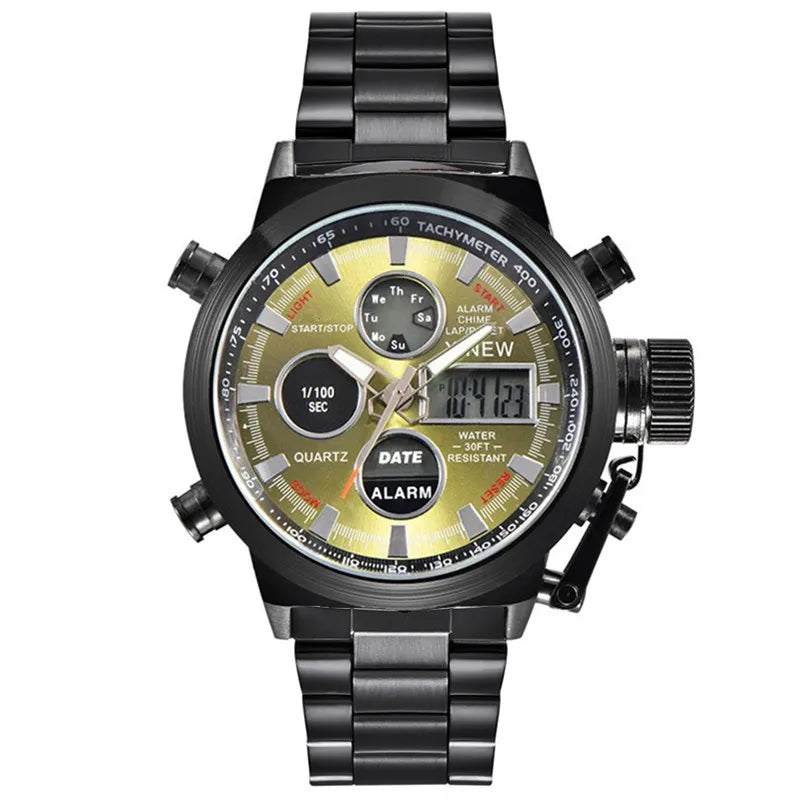 Men's XINEW Electronic Casual Watch - Dual Time Black