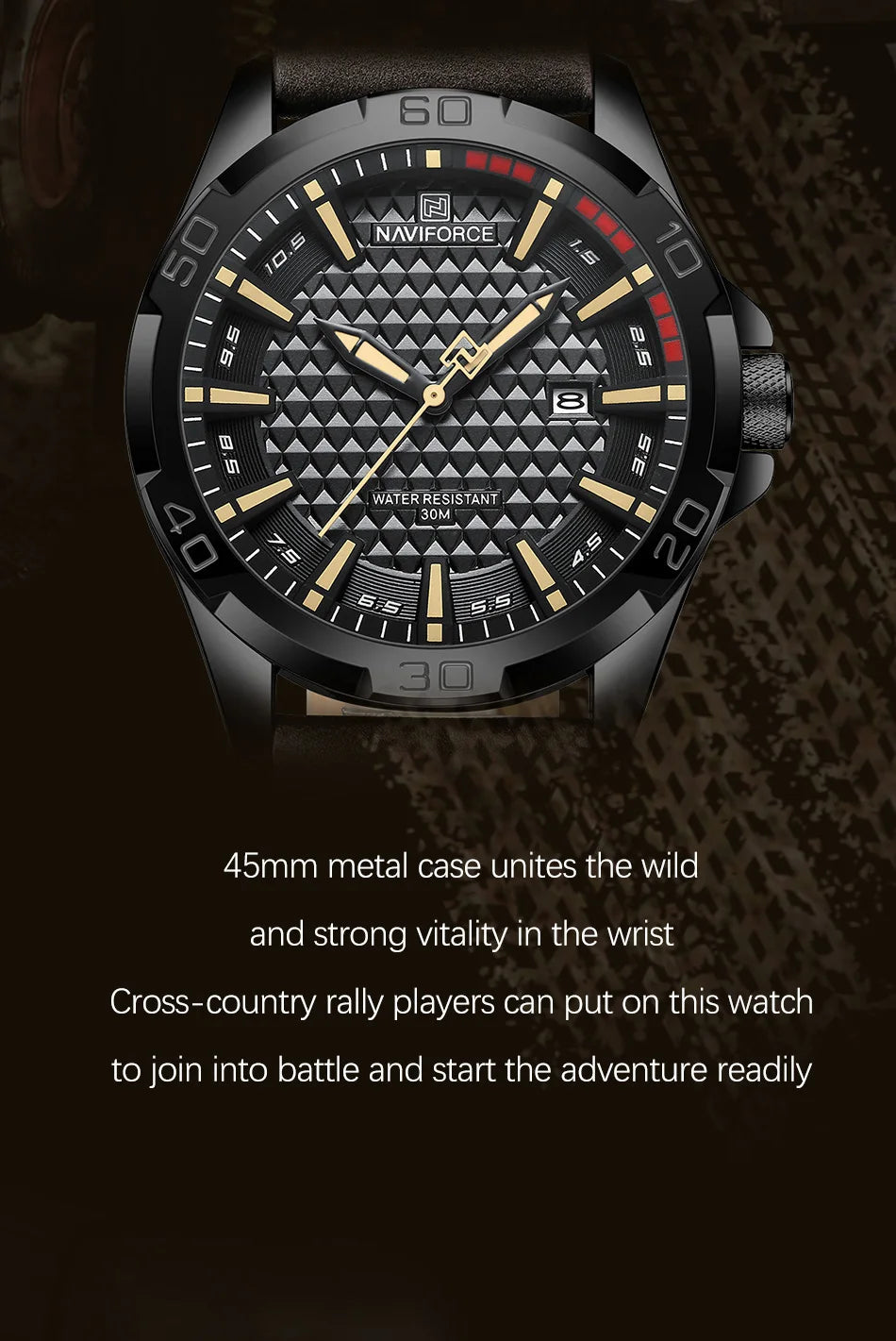Montre homme NAVIFORCE sport militaire étanche avec bracelet cuir.