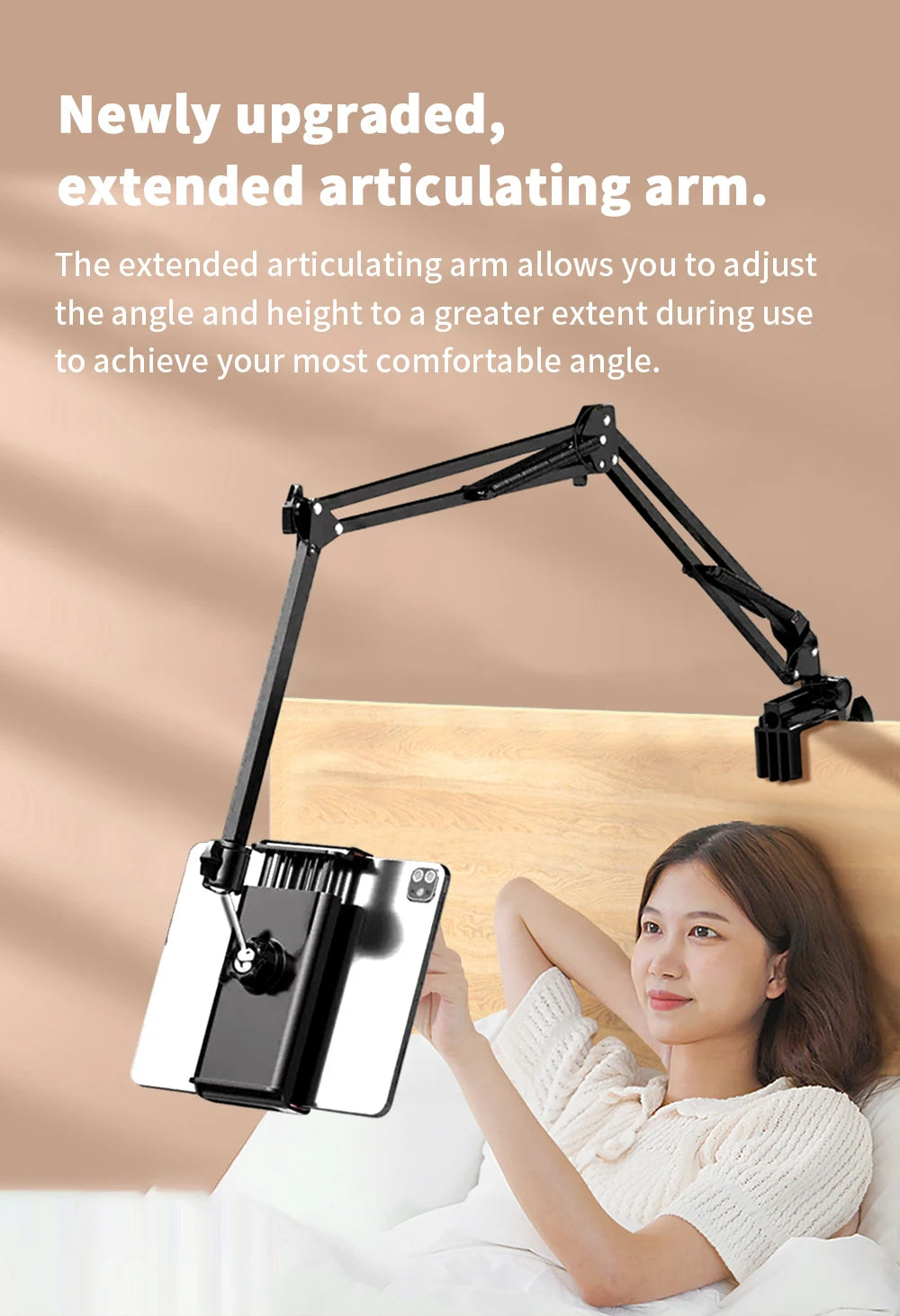 Support tablette pour lit avec bras métal 90cm et rotation 360°