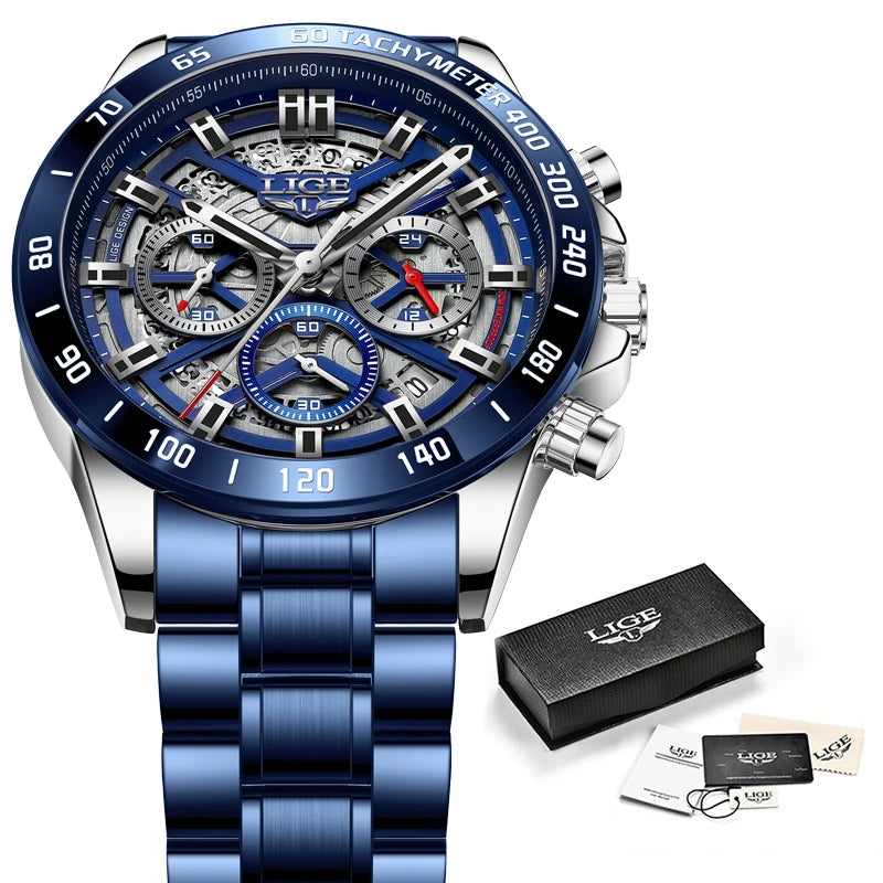 Montre LIGE Homme Sport Luxe Chronographe