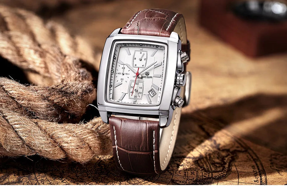Montre MEGIR Homme Rectangulaire Cuir Bleu