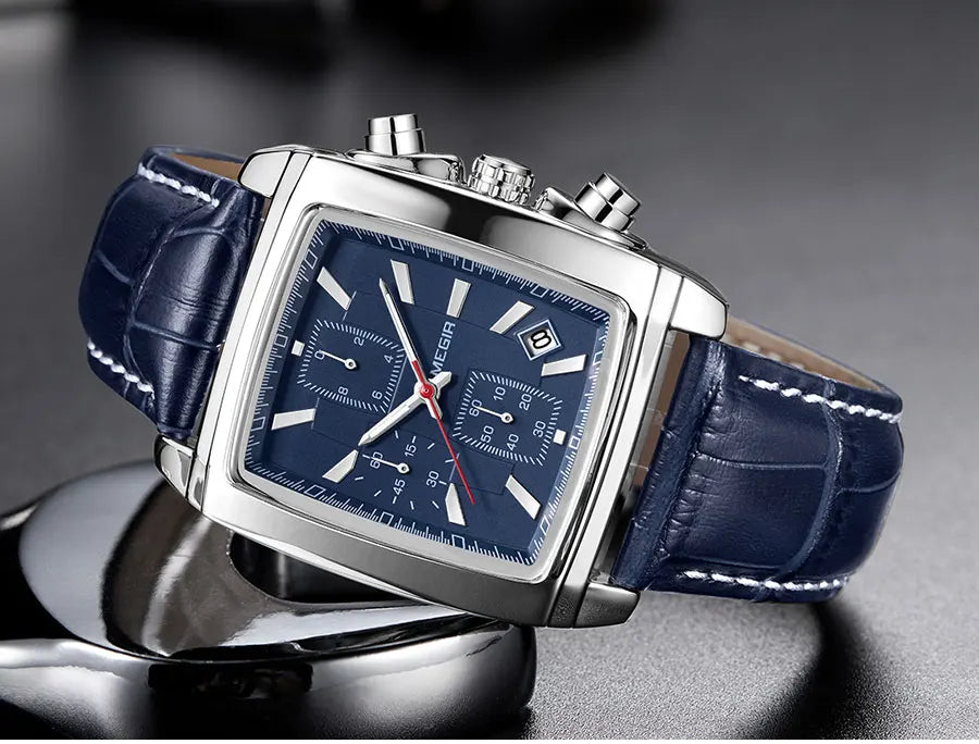 Montre MEGIR Homme Rectangulaire Cuir Bleu