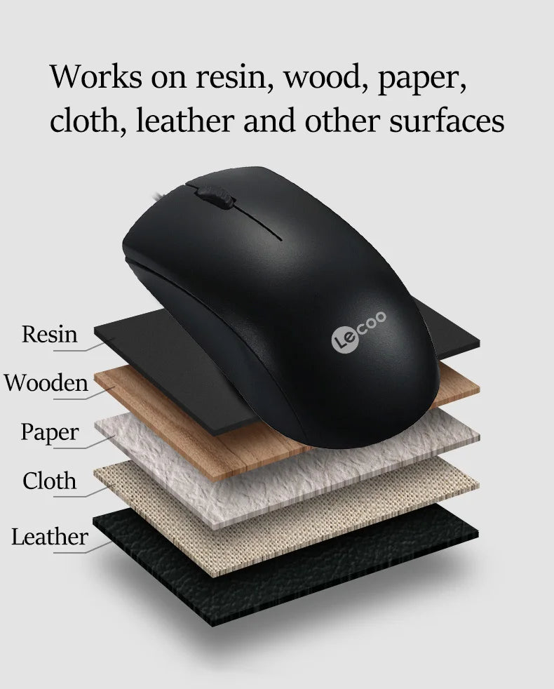 Lenovo LECOO USB Corded Mouse - Ergonomic Design