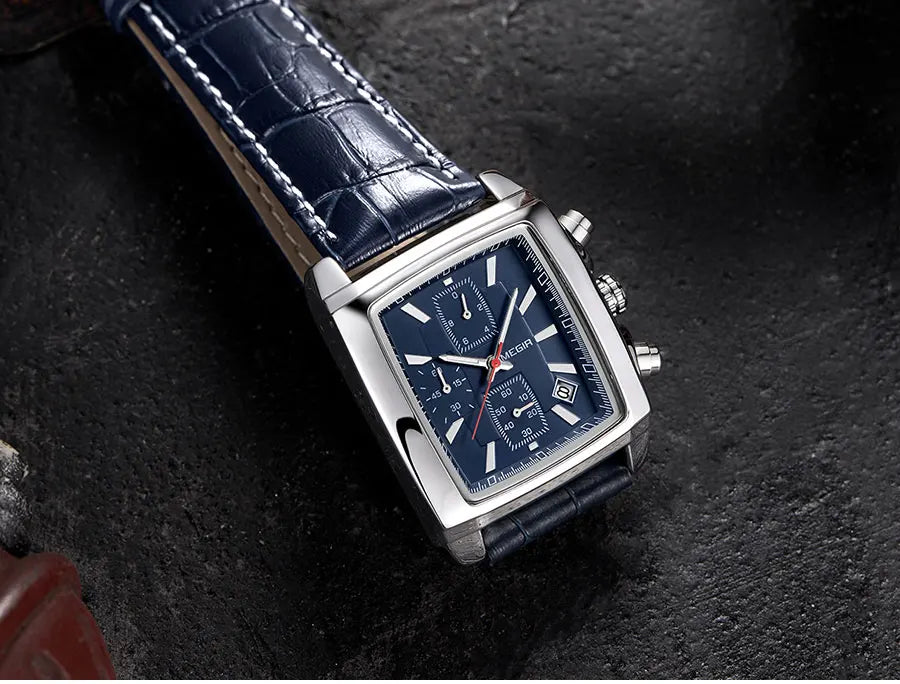 Montre MEGIR Homme Rectangulaire Cuir Bleu