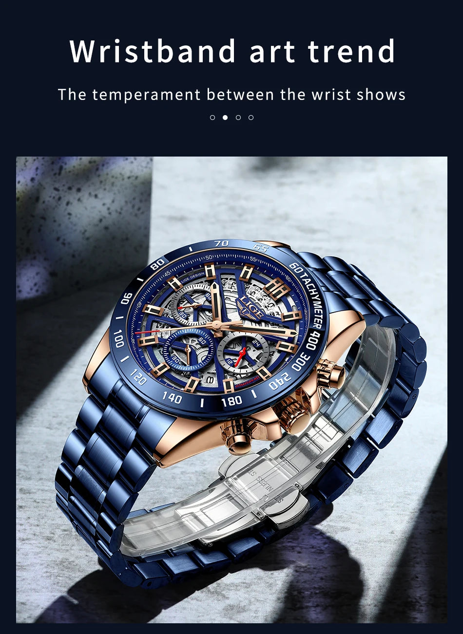 Montre LIGE Homme Sport Luxe Chronographe