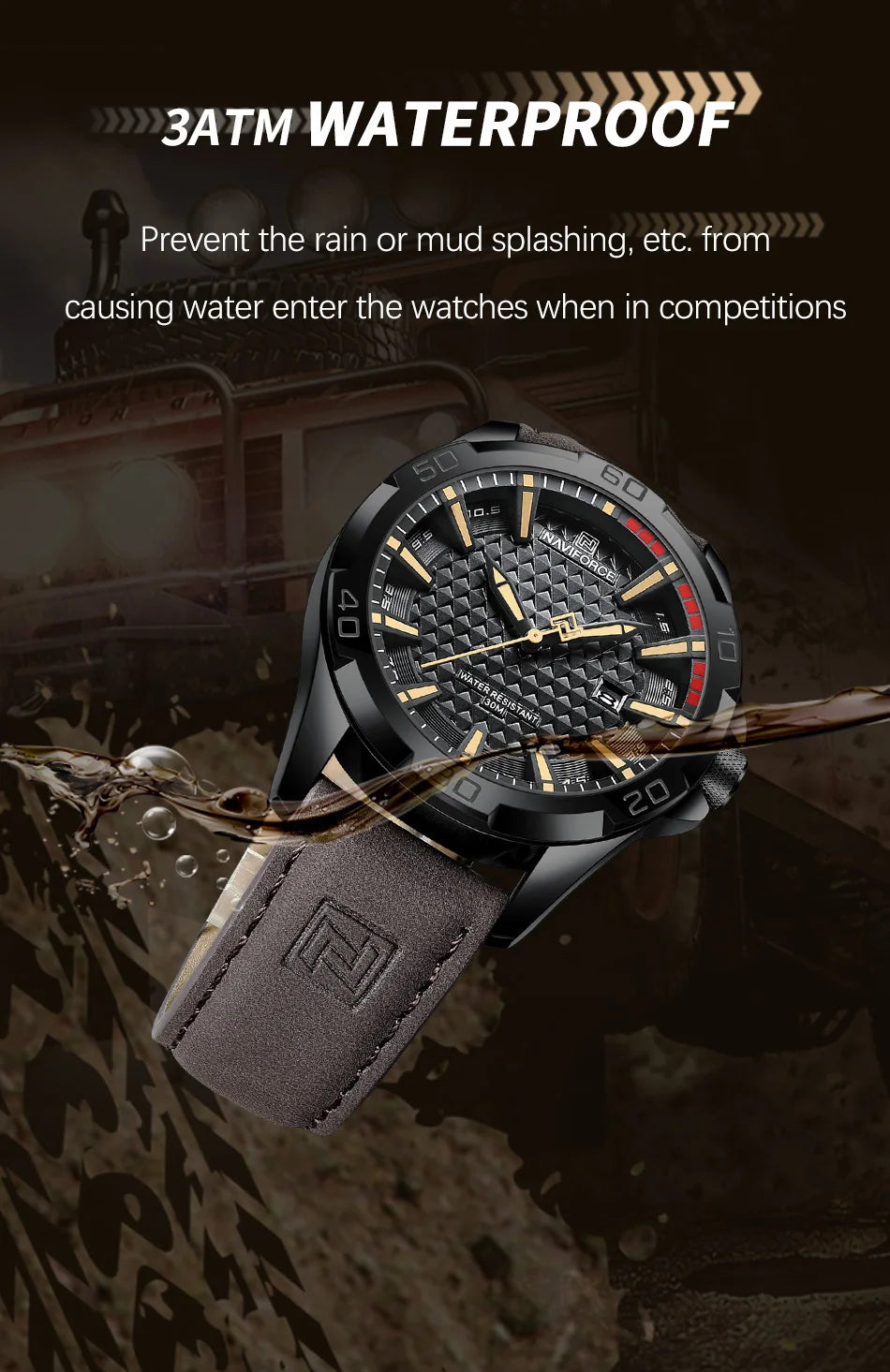Montre homme NAVIFORCE sport militaire étanche avec bracelet cuir.