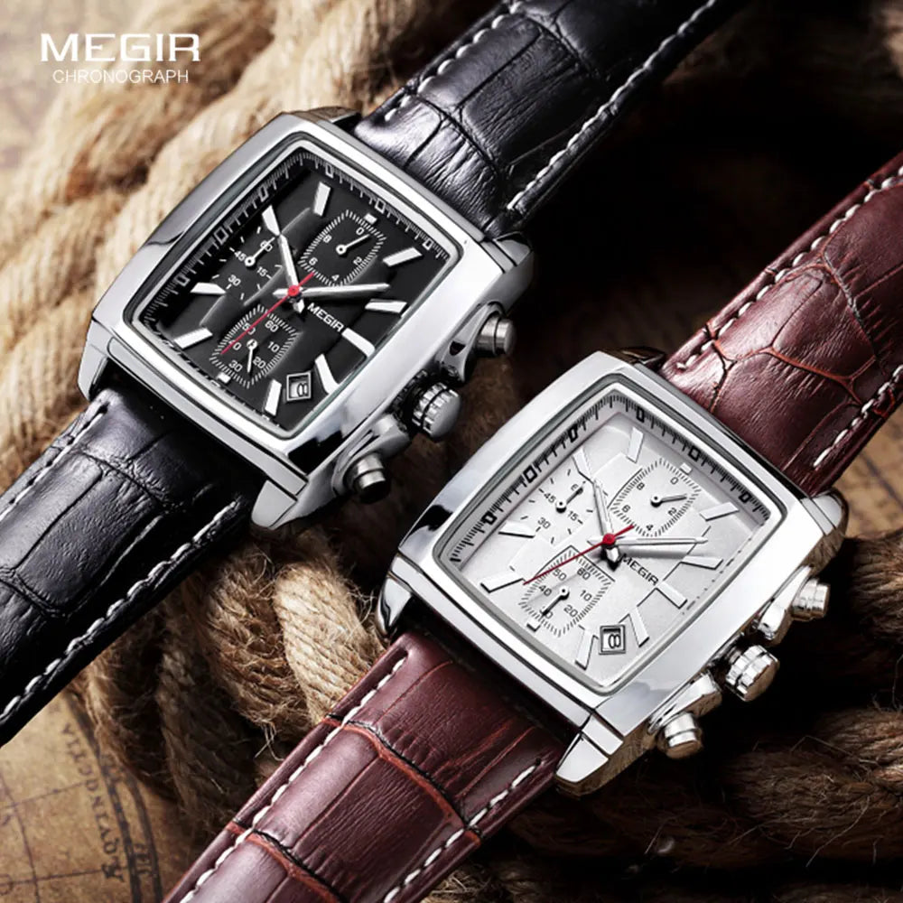 Montre MEGIR Homme Rectangulaire Cuir Bleu