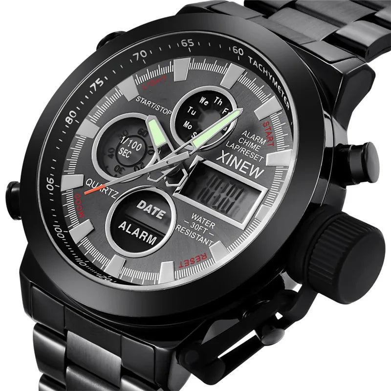Men's XINEW Electronic Casual Watch - Dual Time Black