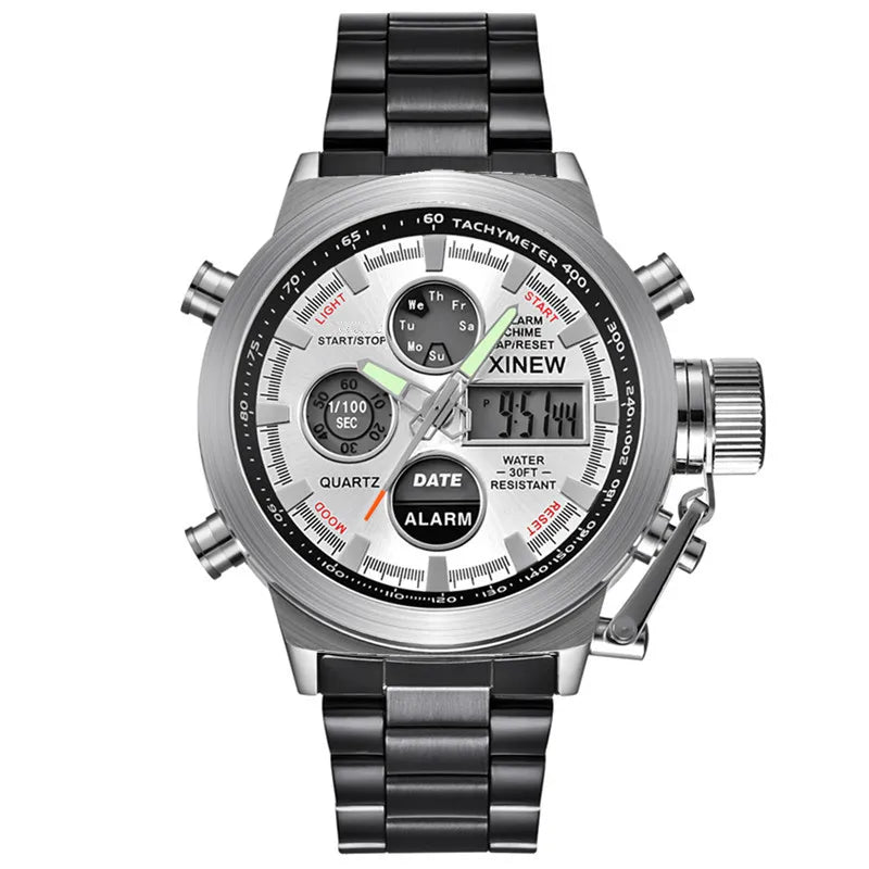 Men's XINEW Electronic Casual Watch - Dual Time Black