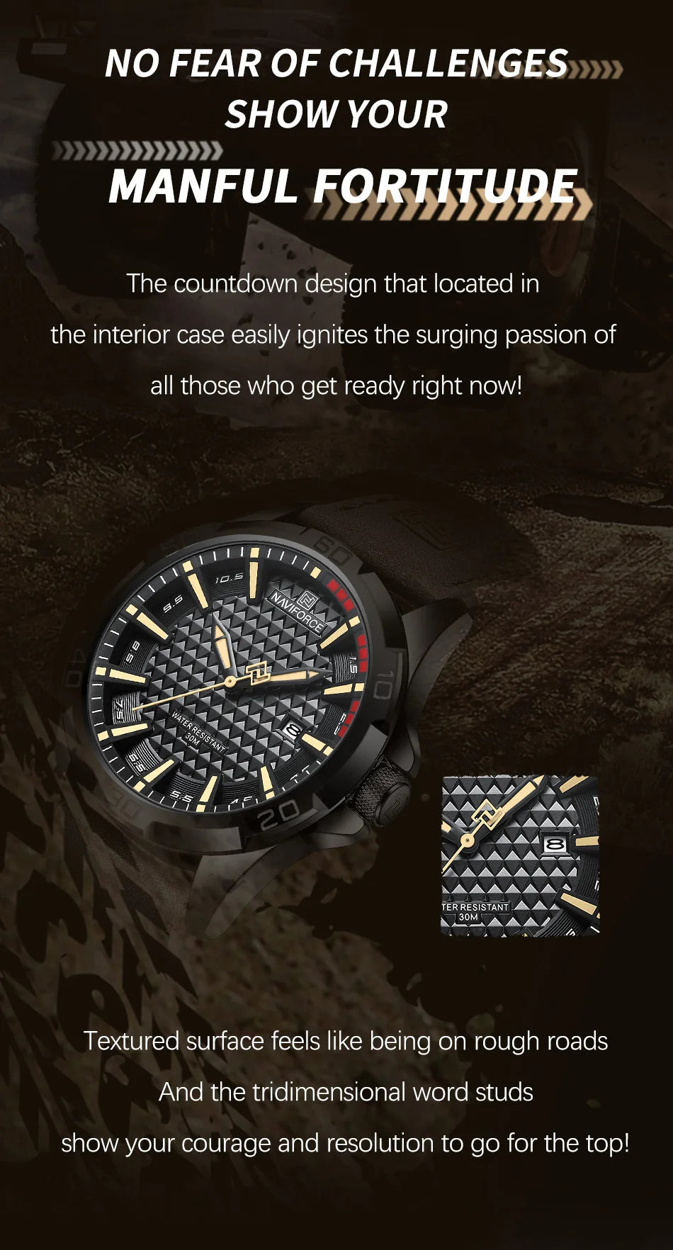 Montre homme NAVIFORCE sport militaire étanche avec bracelet cuir.