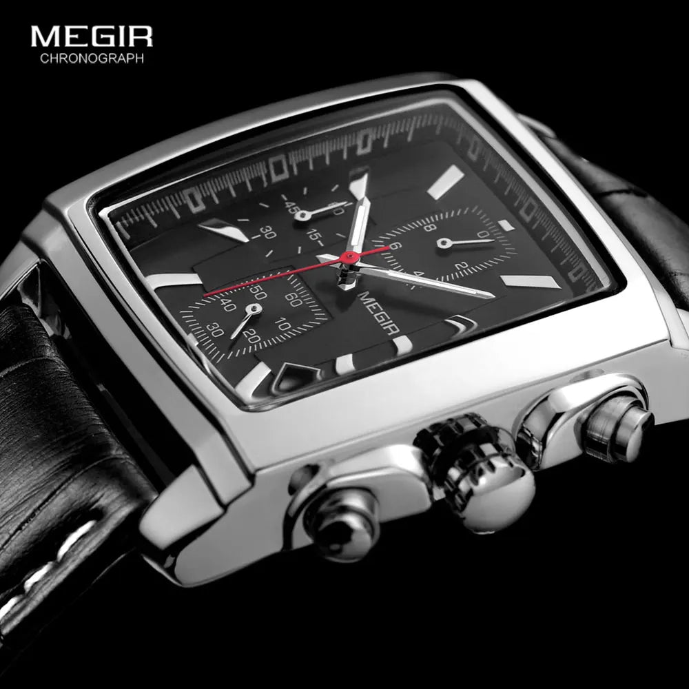 Montre MEGIR Homme Rectangulaire Cuir Bleu