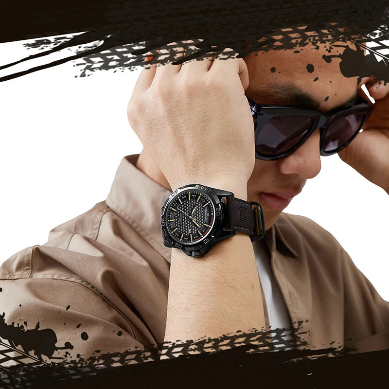 Montre homme NAVIFORCE sport militaire étanche avec bracelet cuir.