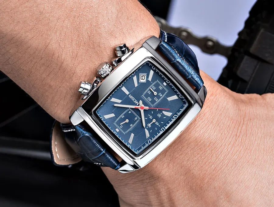 Montre MEGIR Homme Rectangulaire Cuir Bleu