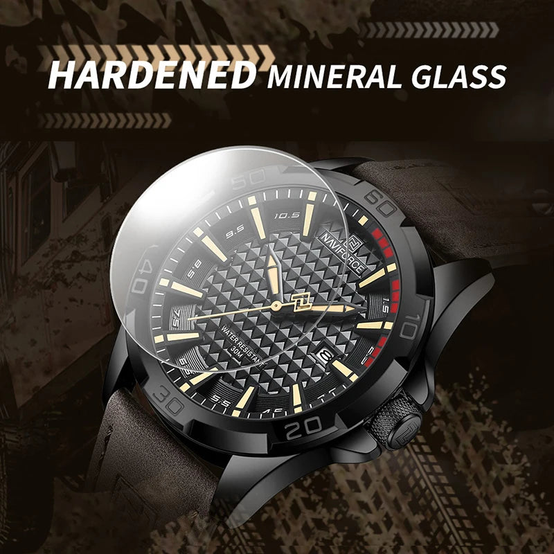Montre homme NAVIFORCE sport militaire étanche avec bracelet cuir.