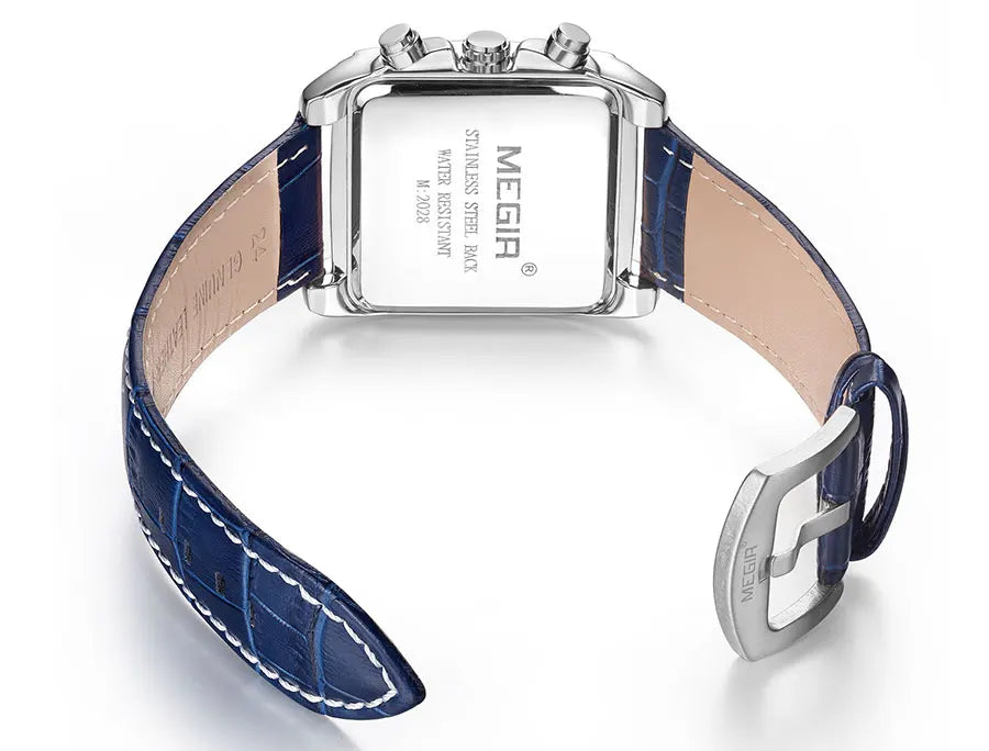 Montre MEGIR Homme Rectangulaire Cuir Bleu