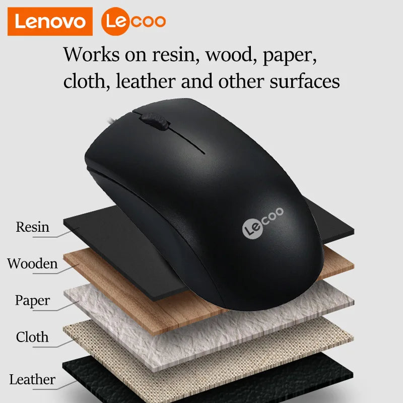 Lenovo LECOO USB Corded Mouse - Ergonomic Design