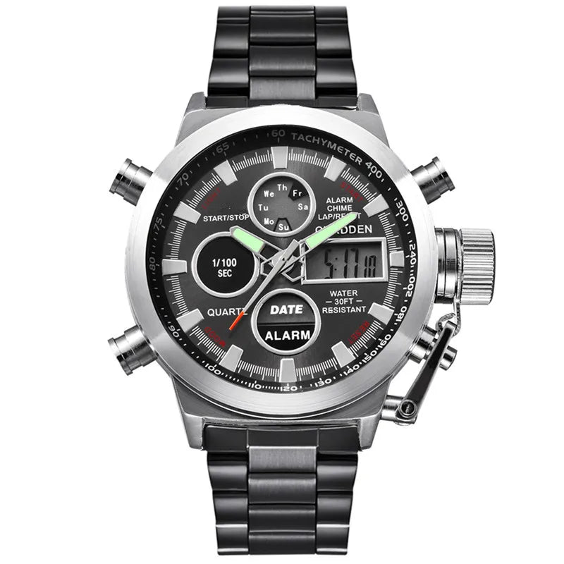Men's XINEW Electronic Casual Watch - Dual Time Black
