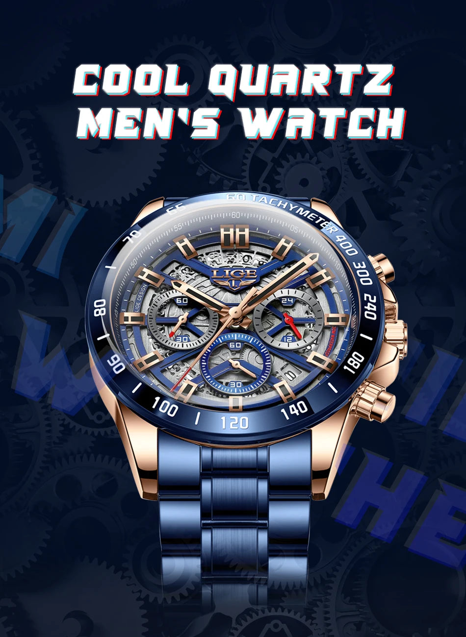 Montre LIGE Homme Sport Luxe Chronographe