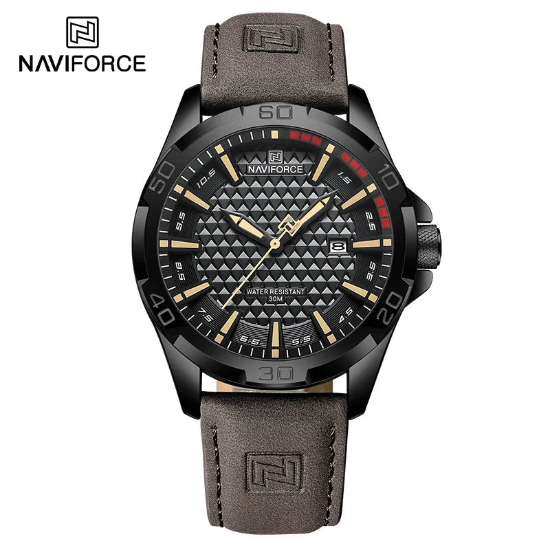 Montre homme NAVIFORCE sport militaire étanche avec bracelet cuir.