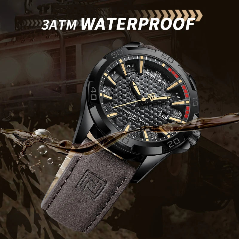 Montre homme NAVIFORCE sport militaire étanche avec bracelet cuir.