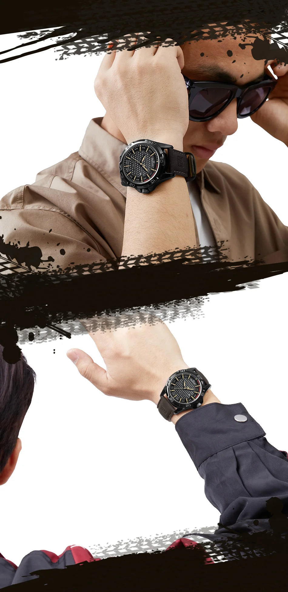 Montre homme NAVIFORCE sport militaire étanche avec bracelet cuir.