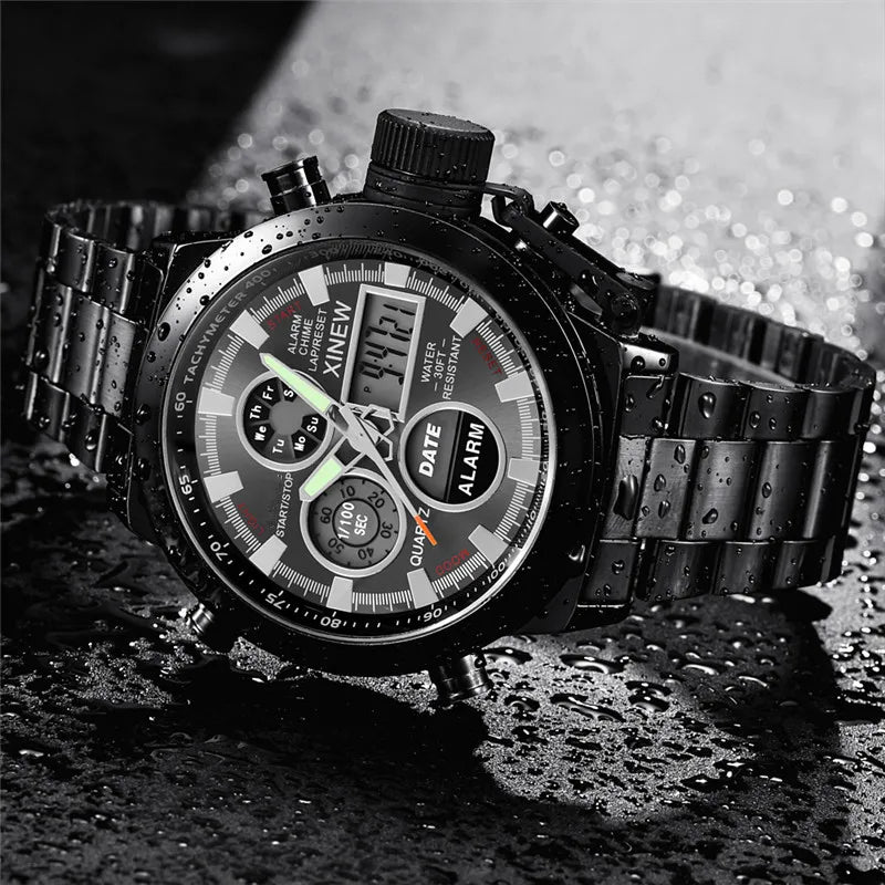 Men's XINEW Electronic Casual Watch - Dual Time Black