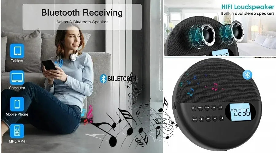Lecteur CD Portable Bluetooth 5.0