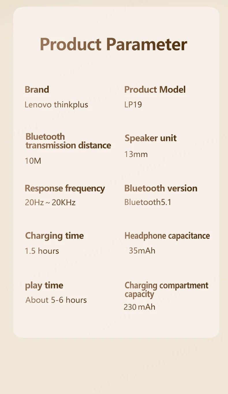 Écouteurs Lenovo LP19 Bluetooth 5.1 (Original)