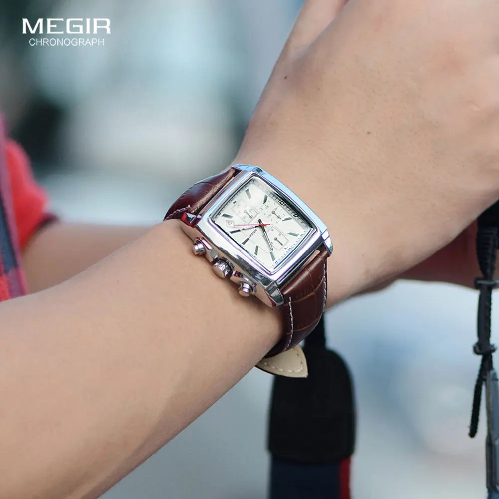 Montre MEGIR Homme Rectangulaire Cuir Bleu