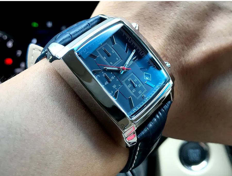 Montre MEGIR Homme Rectangulaire Cuir Bleu