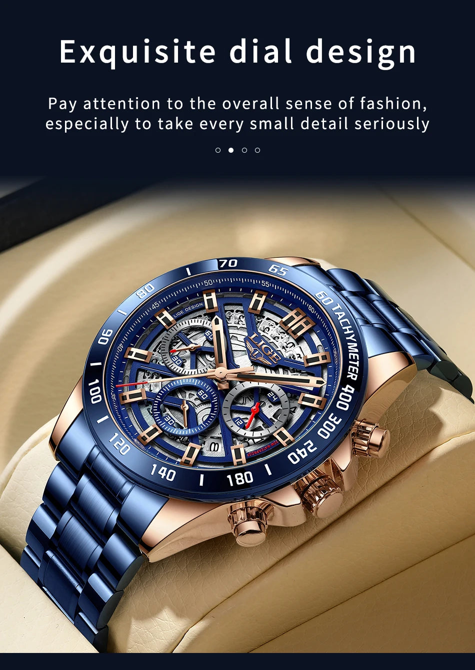 Montre LIGE Homme Sport Luxe Chronographe