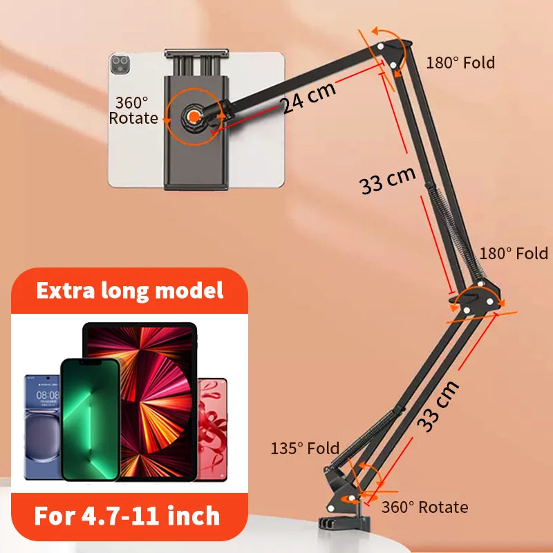 Support tablette pour lit avec bras métal 90cm et rotation 360°