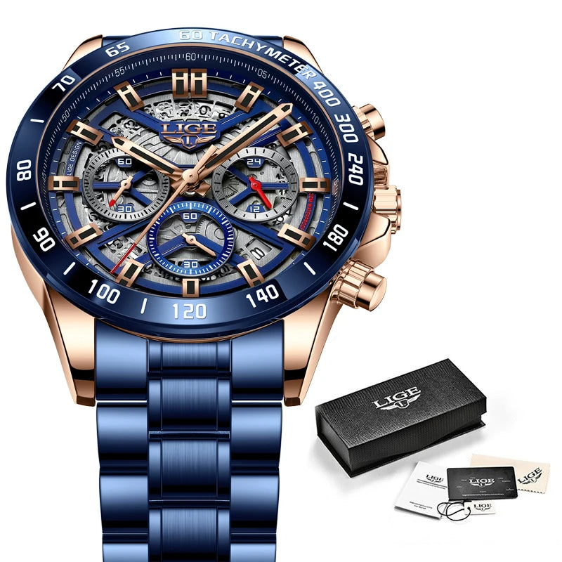 Montre LIGE Homme Sport Luxe Chronographe