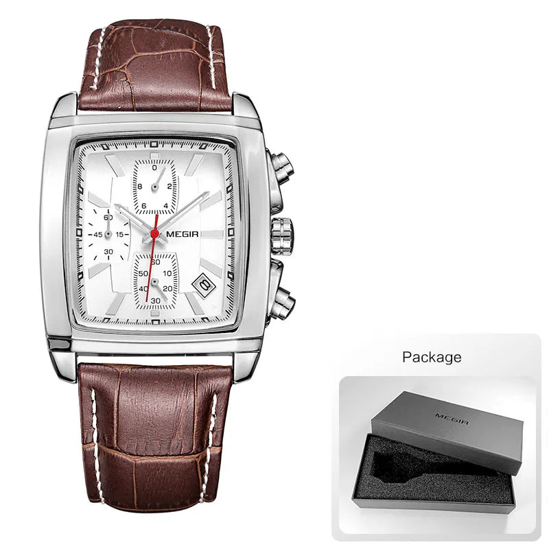 Montre MEGIR Homme Rectangulaire Cuir Bleu