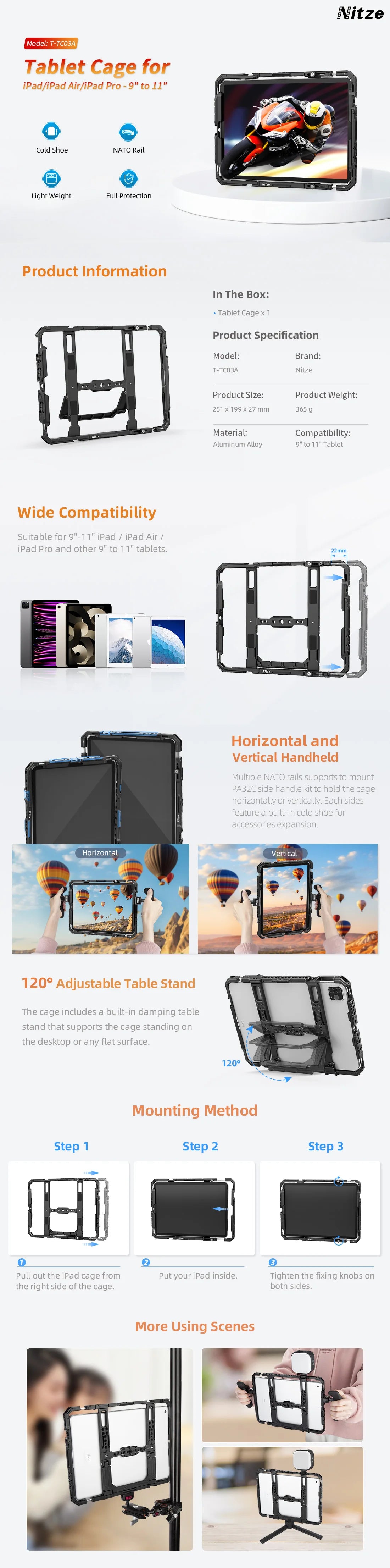 Cage Universelle Tablette iPad Pro/Air 9-11 pouces