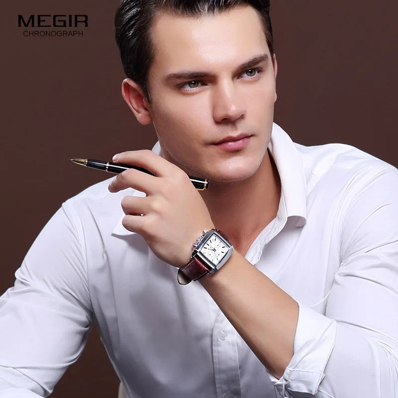 Montre MEGIR Homme Rectangulaire Cuir Bleu