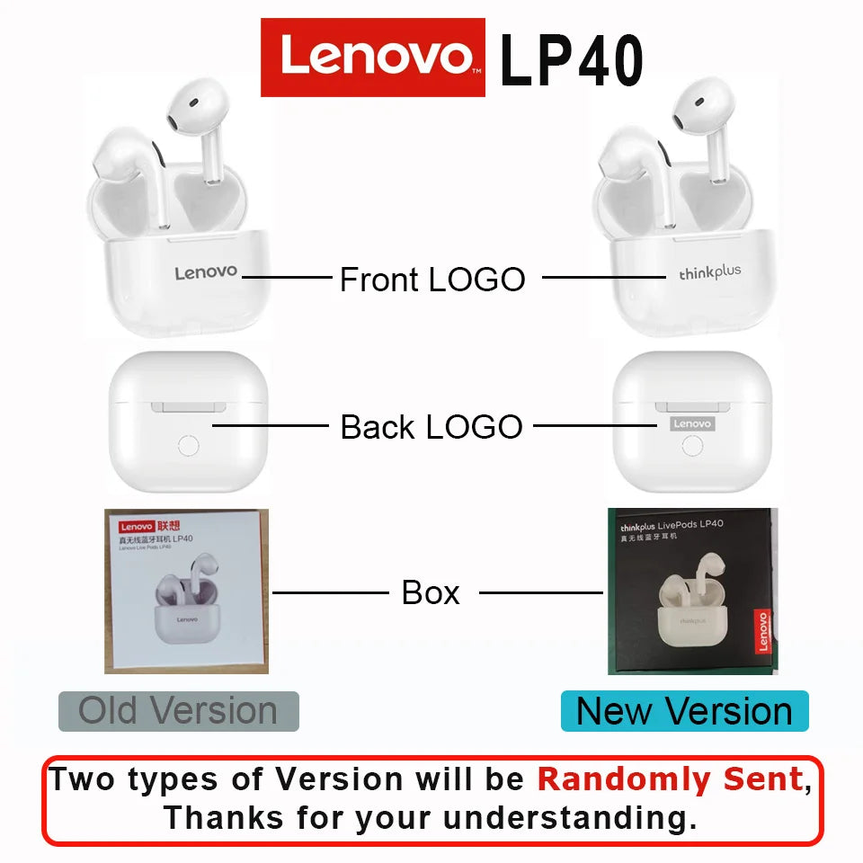 Écouteurs Lenovo LP40 Bluetooth 5.0 - Son Hi-Fi Immersif, Contrôle Tactile, Autonomie Prolongée (Original)