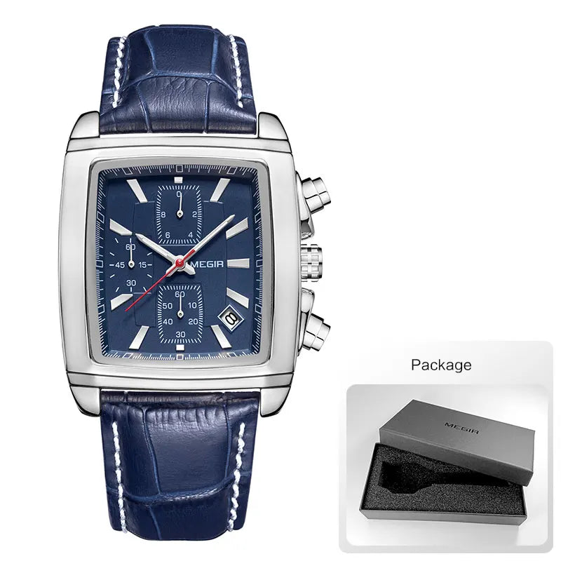 Montre MEGIR Homme Rectangulaire Cuir Bleu