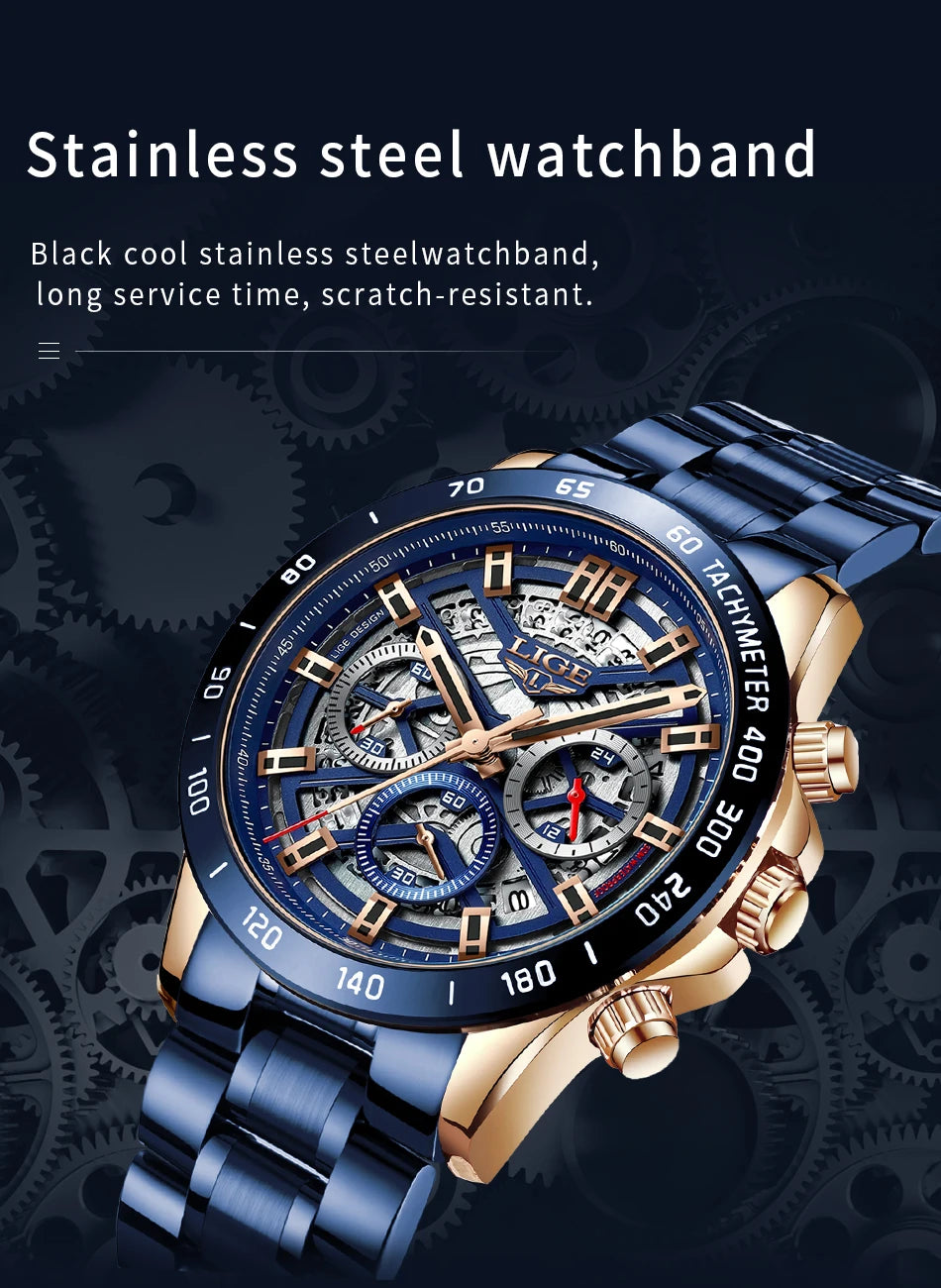 Montre LIGE Homme Sport Luxe Chronographe