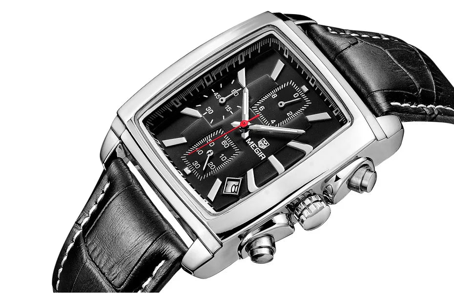 Montre MEGIR Homme Rectangulaire Cuir Bleu