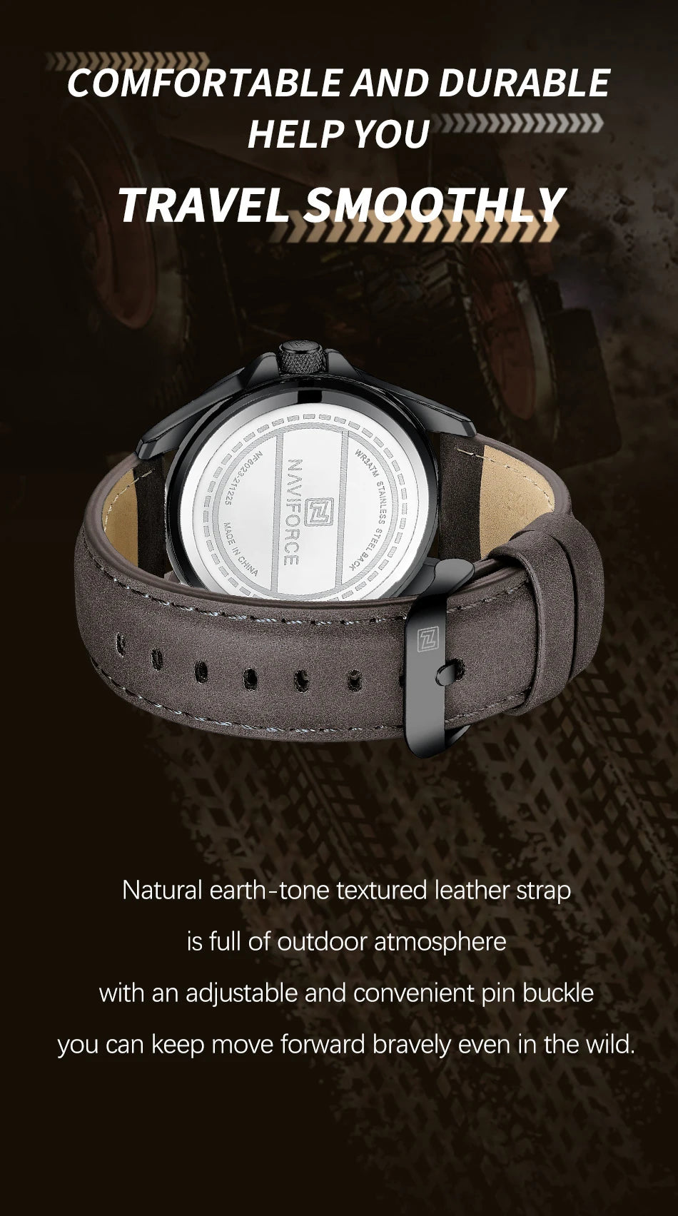 Montre homme NAVIFORCE sport militaire étanche avec bracelet cuir.