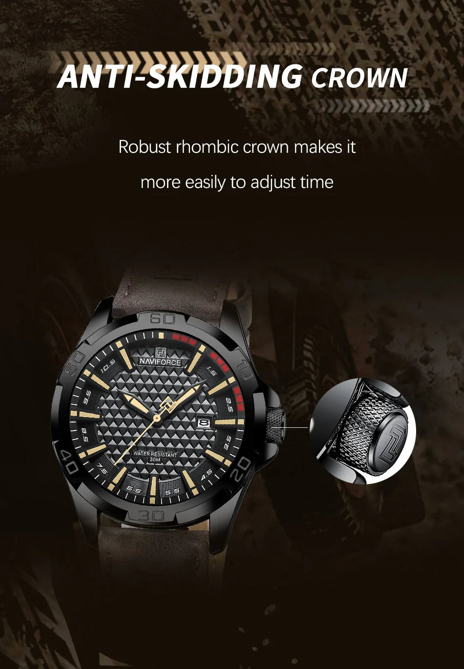 Montre homme NAVIFORCE sport militaire étanche avec bracelet cuir.